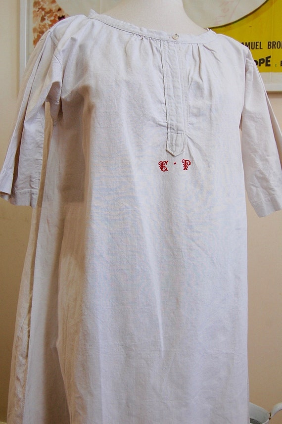 Antique Linen Night Dress - Smock - Monogram - In… - image 3