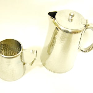 British Vintage - Olde Hall - Coffee Pot & Creamer - hammered stainless steel - classic modern