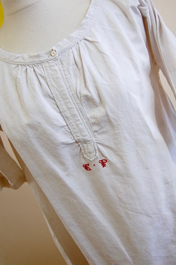 Antique Linen Night Dress - Smock - Monogram - In… - image 2