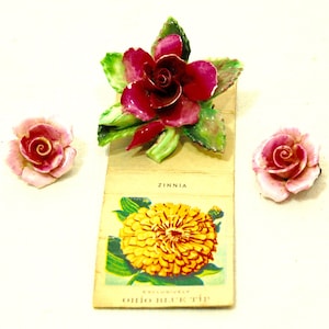 Vintage Crown Staffordshire porcelain red ROSE brooch
