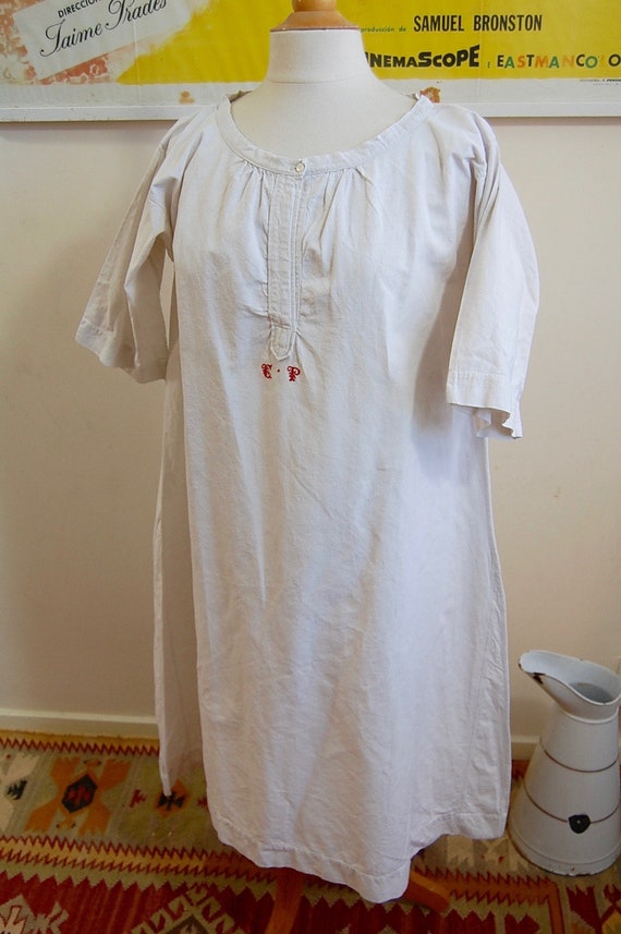 Antique Linen Night Dress - Smock - Monogram - In… - image 4