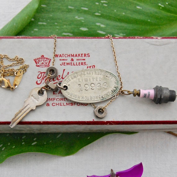 VINTAGE Silver CHARMS Revamped Necklace - a KEY, … - image 3