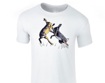 Animal art t-shirt for him tee shirt for animal lover boxing hares
