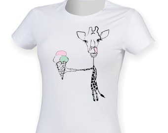 Giraffe t-shirt women animal shirt ice cream tee ladies giraffe top