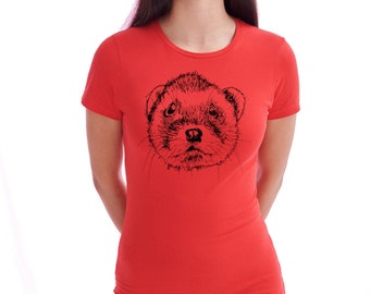 Women t-shirt red animal lover shirt ferret tee clothes with animals women top