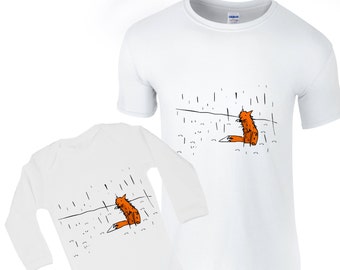 Father baby gift, matching t shirts, fox illustration, new dad present