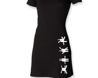 Kawaii t-shirt dress mini women dress black with funky bunny print