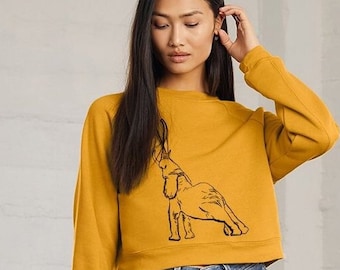 Cropped women mustard sweatshirt with unique elephant art