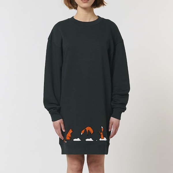 Sweatshirt dress women fox printed dress organic cotton jumper dress clothing