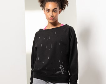 Women jumper fox printed sweatshirt mothers gift for women off-the-shoulder sweater