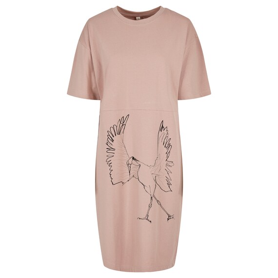 Blush pink dress bird women dress with a slit bird print dress printed  ladies shirt dress