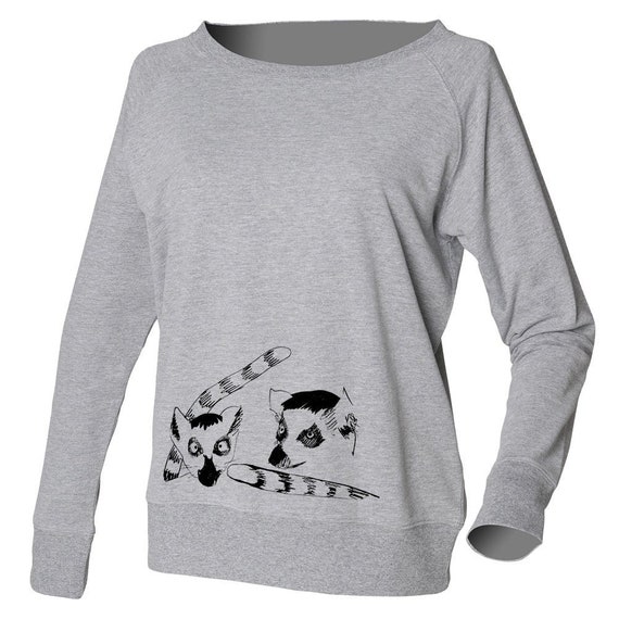 Lemur Women Jumper Grey Sweatshirt Animal Shirt Long Sleeve Top