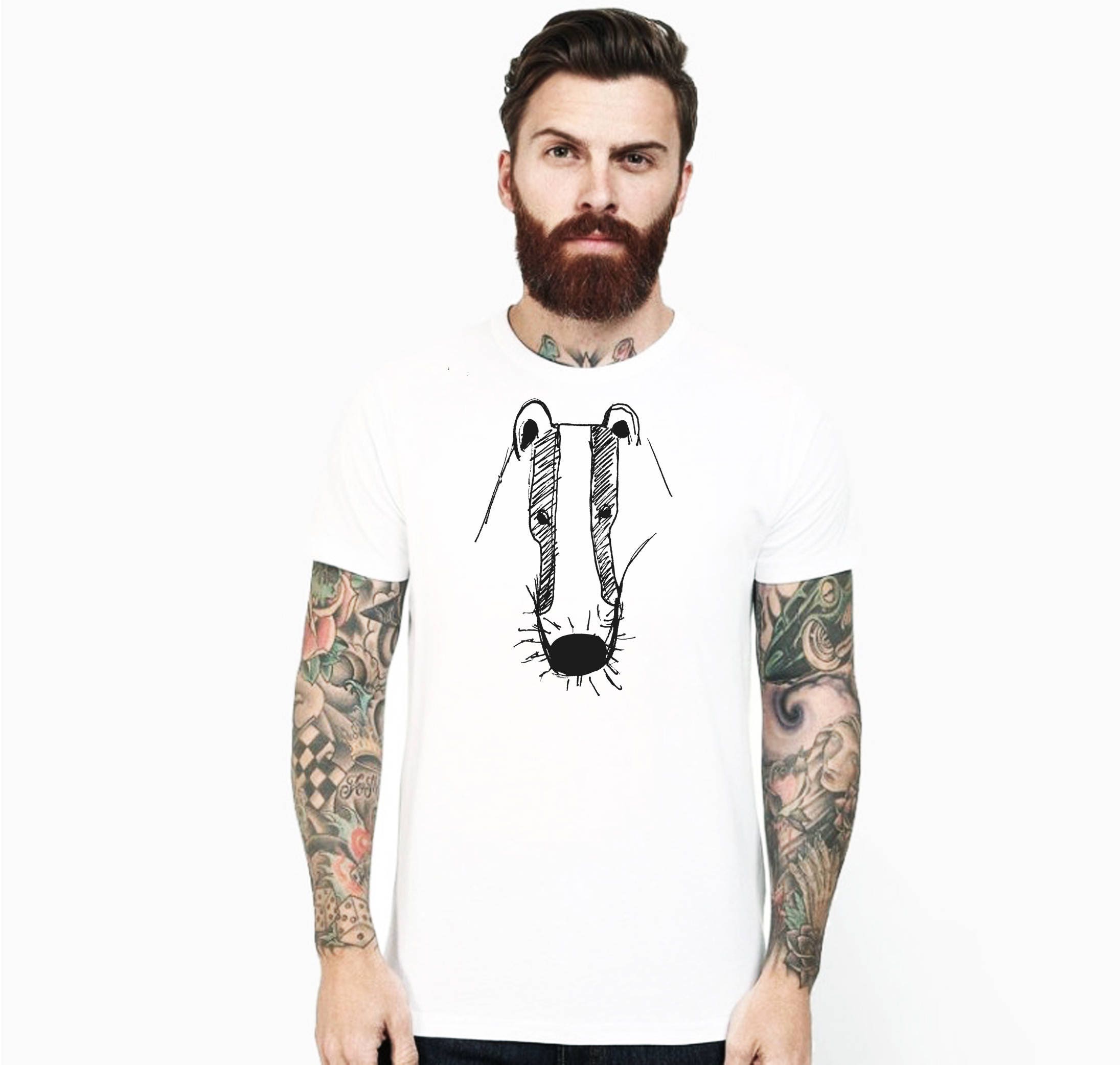Image of Badger Men T-Shirt, Minimal Design Shirt, Animal Lover, Face Birthday Gift For Him
