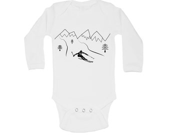 Skiing baby, baby ski suit, future skier, active baby bodysuit, unisex infant gift, newborn present