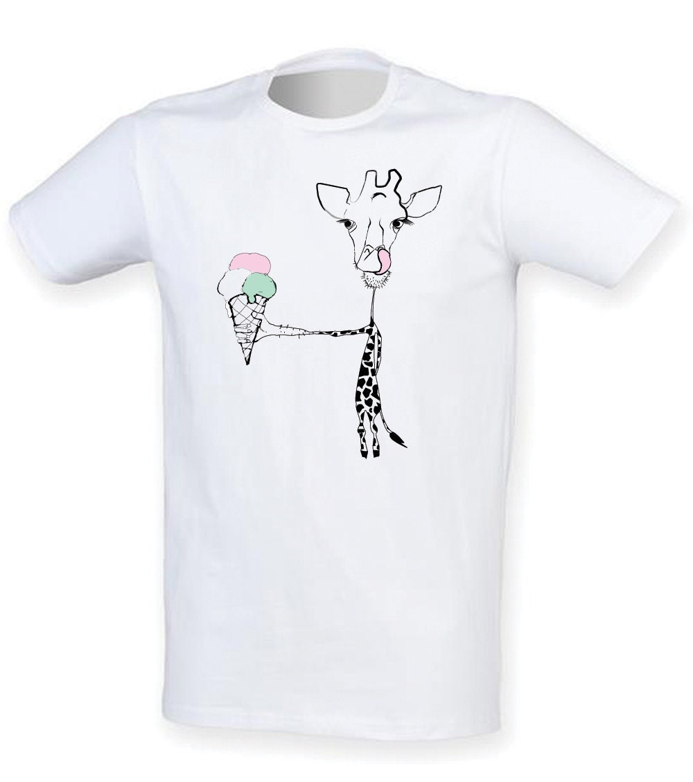 Image of Giraffe Men T-Shirt, Ice Cream Tee Shirt, Funky Animal Tshirt, Shirt Present For Him, Summer T-Shirt