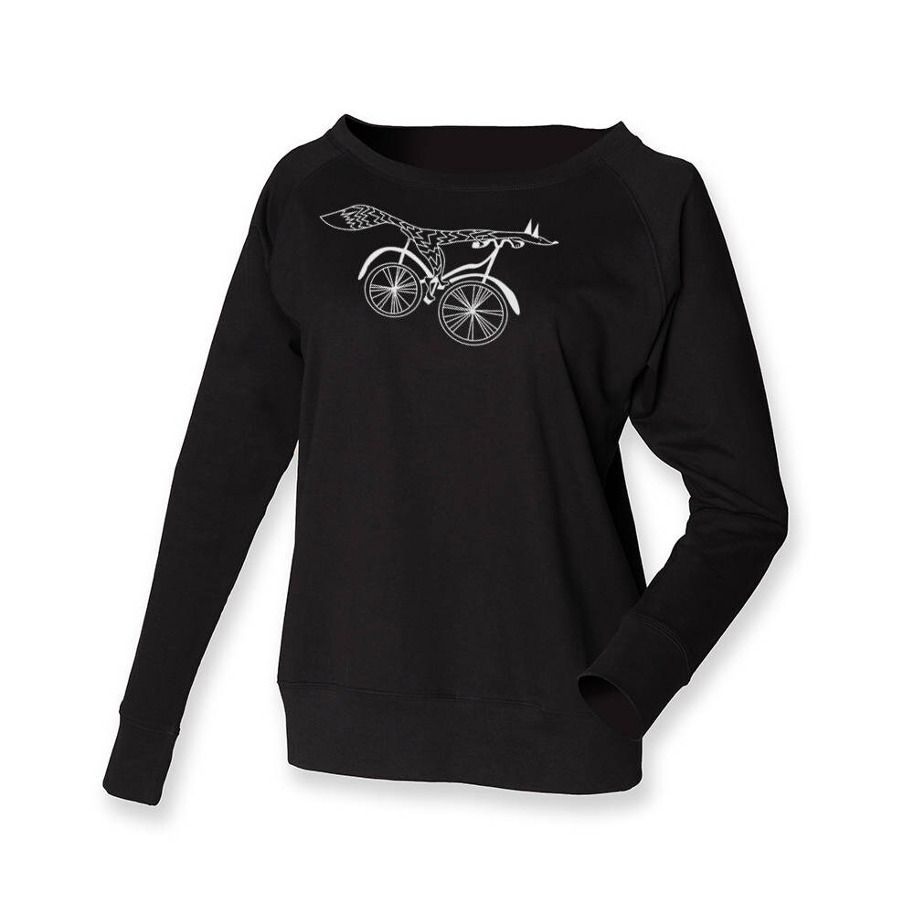 Image of Bike Lover Jumper, Off Shoulder Sweatshirt, Fox Sweat, Minimalistic Shirt, Hand Drawn Art, Bicycle Top