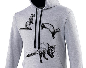 Ferret hoodie grey ferret sweatshirt unisex jumper cotton ferret owner gift for him