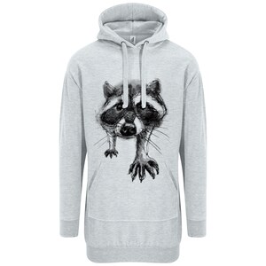 Hoodie dress women grey cotton loungewear raccoon animal lover dress image 3