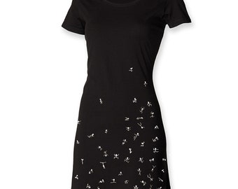 Tee shirt dress black with stick figures minimalistic dress women casual dress little black dress short