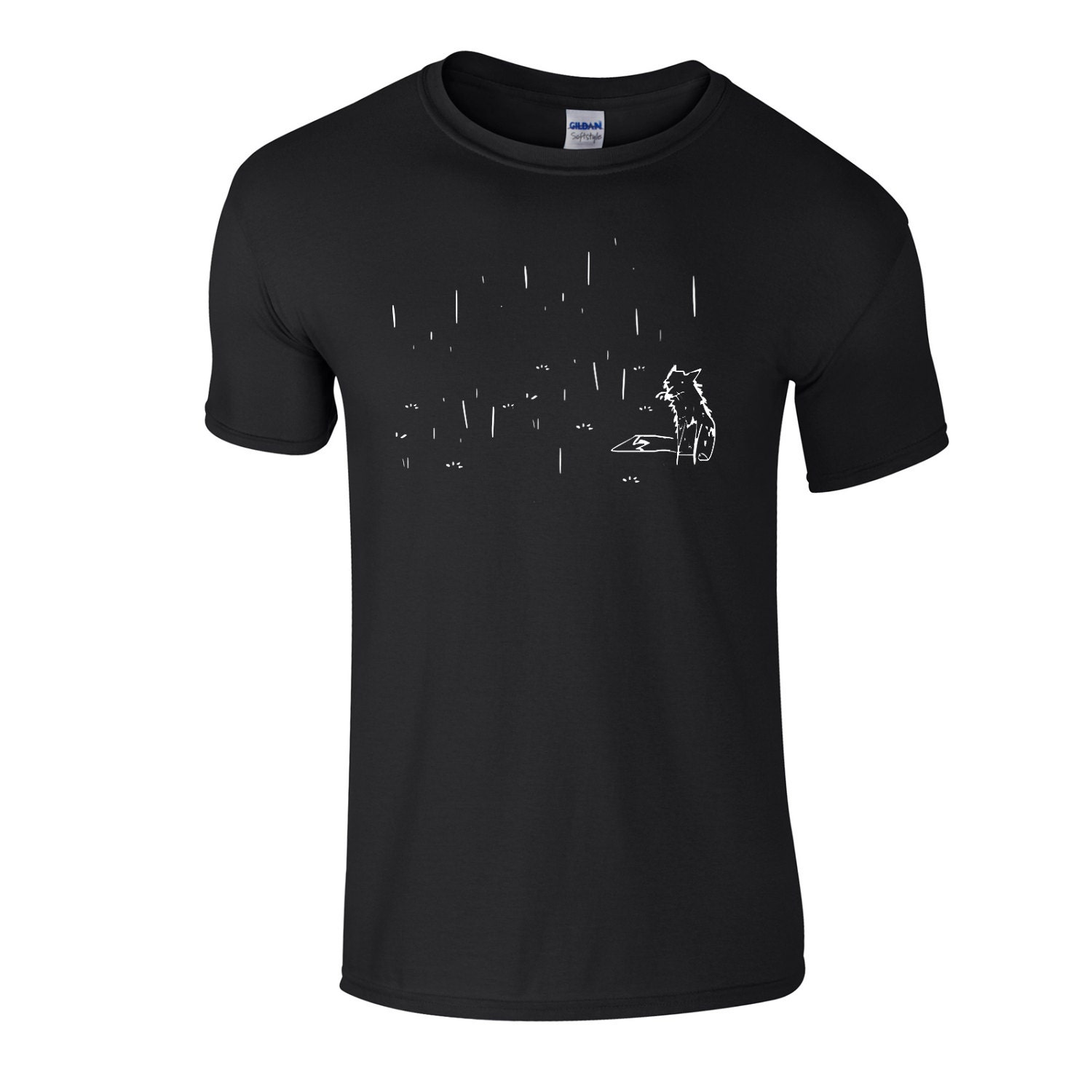 Image of Black T-Shirt For Him, Hipster Tee, Boyfriend Present, Hand Drawn Shirt, Fox T Shirt