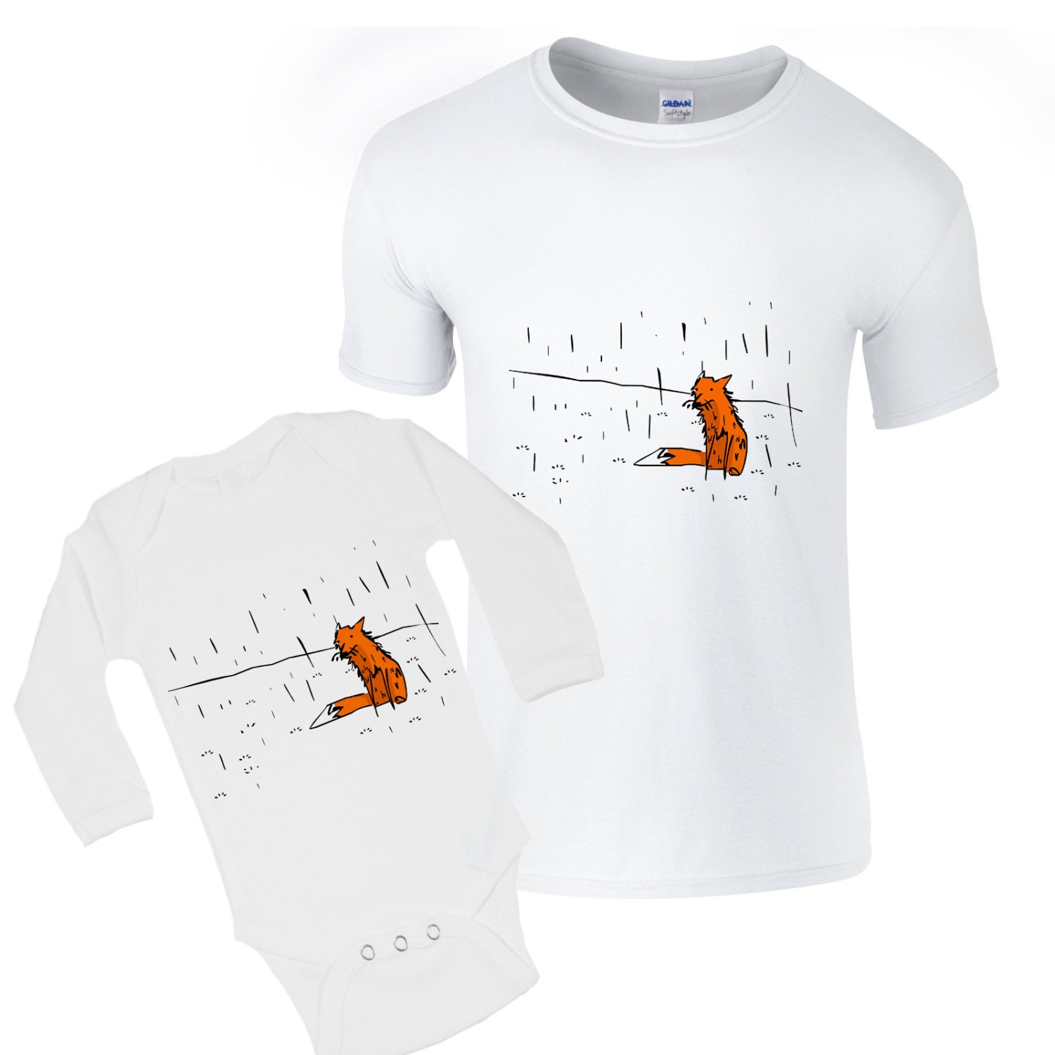 Image of Father Baby Gift, Matching T Shirts, Fox Illustration, New Dad Present
