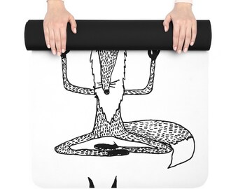 Meditation Yoga Mat - meditating fox white Pilates mat - yoga enthusiast gift