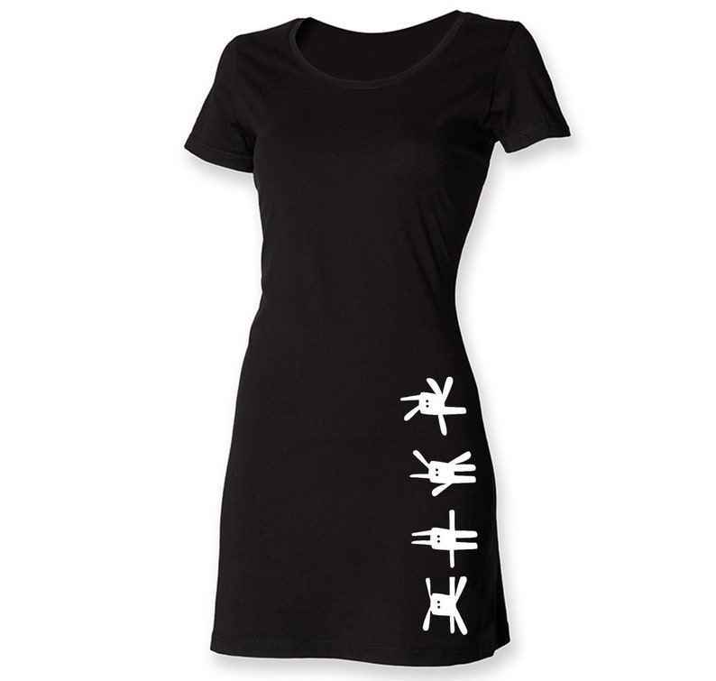 Kawaii t-shirt dress mini women dress black with funky bunny print image 1