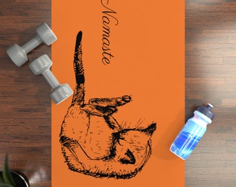 Cat Yoga Mat orange - Pilates workout mat - yoga fitness enthusiast gift for her - self care gift