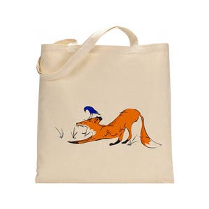 Shopper tote bag, cotton shopping bag, fox tote, hand painted art image 3