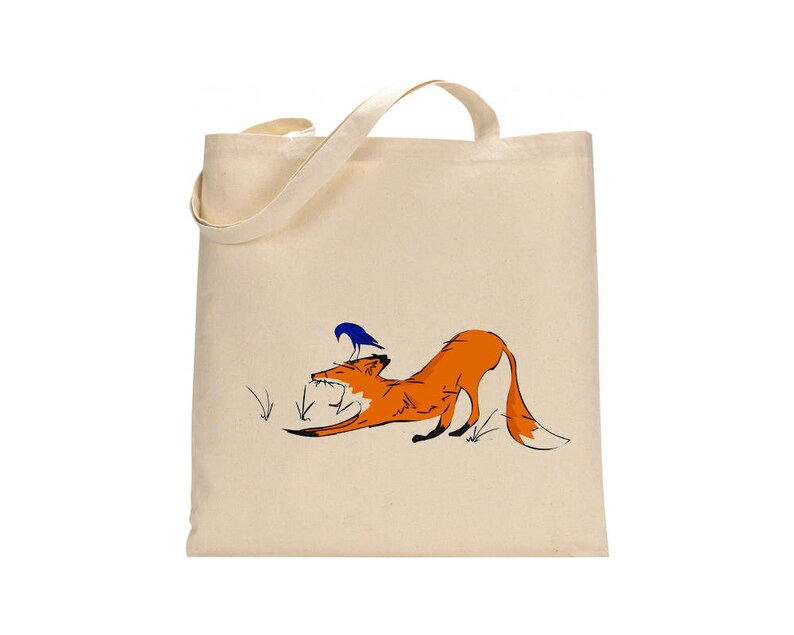 Shopper tote bag, cotton shopping bag, fox tote, hand painted art image 3