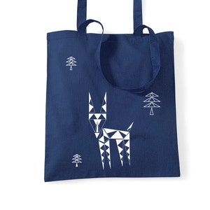 Cabas bleu marine Tote bag géométrique en daim en coton