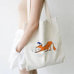 Shopper Tasche, Einkaufstasche aus Baumwolle, Fuchs Tasche, handgemalte Kunst Bild 1