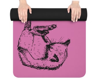 Cat Yoga Mat pink - Pilates workout mat - personalised yoga fitness enthusiast gift for her - self care gift - namaste