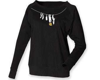 Pull noir à épaules dénudées femme loungewear sweat chauve-souris pull paresseux sueur