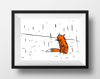 Fox print quirky illustration wall art nursery print wall decor