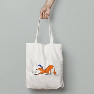 Shopper tote bag, cotton shopping bag, fox tote, hand painted art image 2