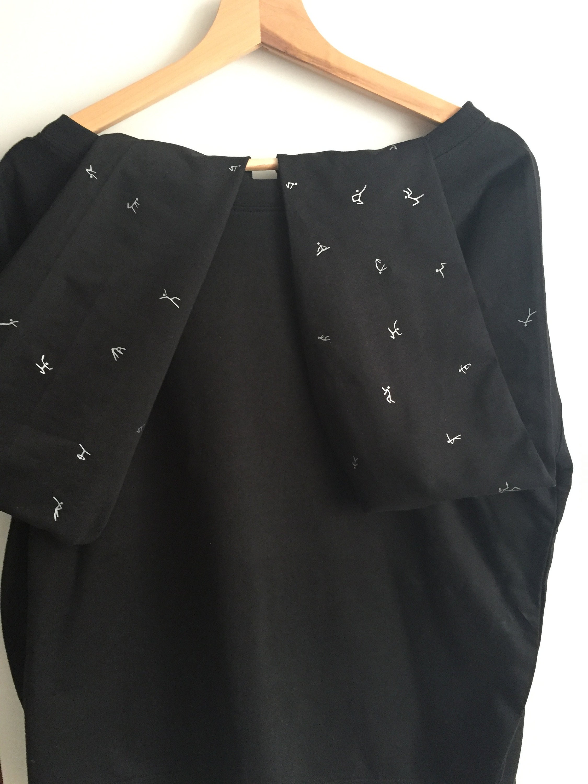 Image of Black Jumper, Silver Stickmen Sleeves, Women Off Shoulder Top, Oversized Sweatshirt, Cozy Shirt