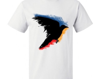 Men bird t shirt, boyfriend shirt, raven t-shirt, boho men top, colourful crow tee, artsy tee shirt