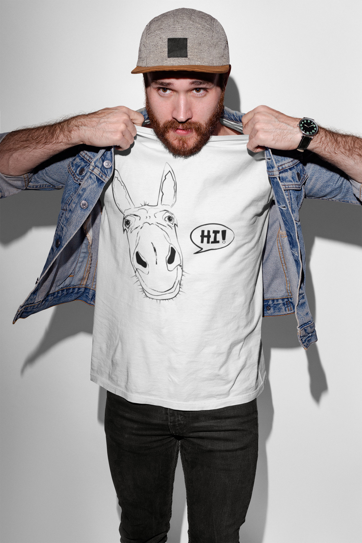 Image of Donkey Men T-Shirt, Hipster Shirt, Animal Face Donkey Tee, Funky Tee Shirt