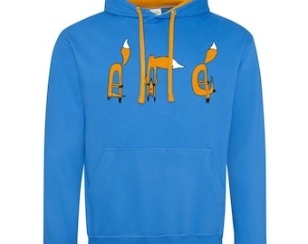 Yoga hoodie foxes hoody blue unisex jumper animal printed cotton hoodie