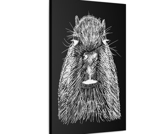 Animal wall art Black Canvas stretched capybara print canvas home decor animal art