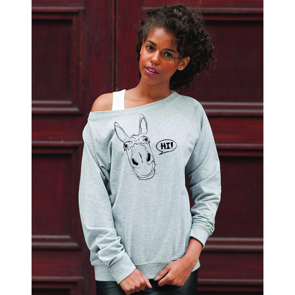 Image of Donkey Jumper, Oversized Sweatshirt, Off Shoulder Top, Women Grey Animal Print