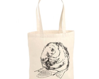 Tote bag animal art cotton shopping bag beaver fabric tote