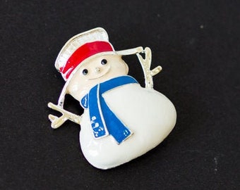 Snowman brooch, christmas gift, snowman buttons, christmas holiday pin, enameled snowman pin, snowman jewelry, stocking stuffer, brooch pin