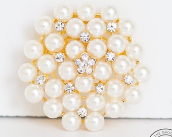 Pearl brooch, rhinestone brooch, gold brooch pin, gold broach, gold plated brooch with pearls and rhinestones, brooch bouquet, sash brooch