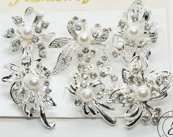 Silver rhinestone brooch set, silver brooch lot, pearl brooch lot, rhinestone brooch, brooch bouquet jewelry, dress sash brooch, broach pin