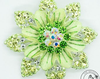 Mint green flower brooch, large round brooch, ombre green silver plated brooch, wedding bouquet brooch, brooches for wedding