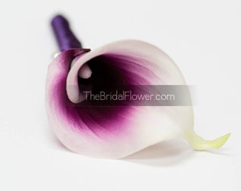 Calla lily wedding boutonniere, mens wedding button hole, prom boutonniere, wedding corsages, wedding boutonnieres, purple calla lily pin