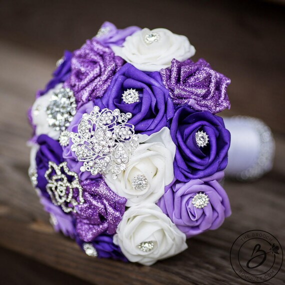 Purple Brooch Bouquet Broach Bouquet Purple Roses and Silver