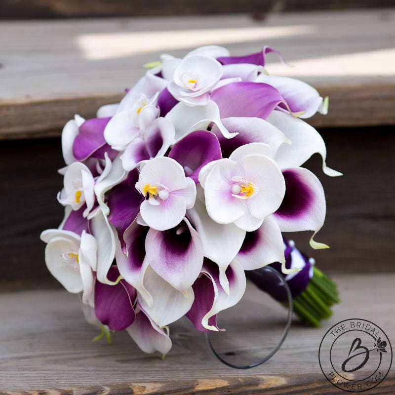 Calla lily bouquet orchid wedding bouquet Purple and white Etsy